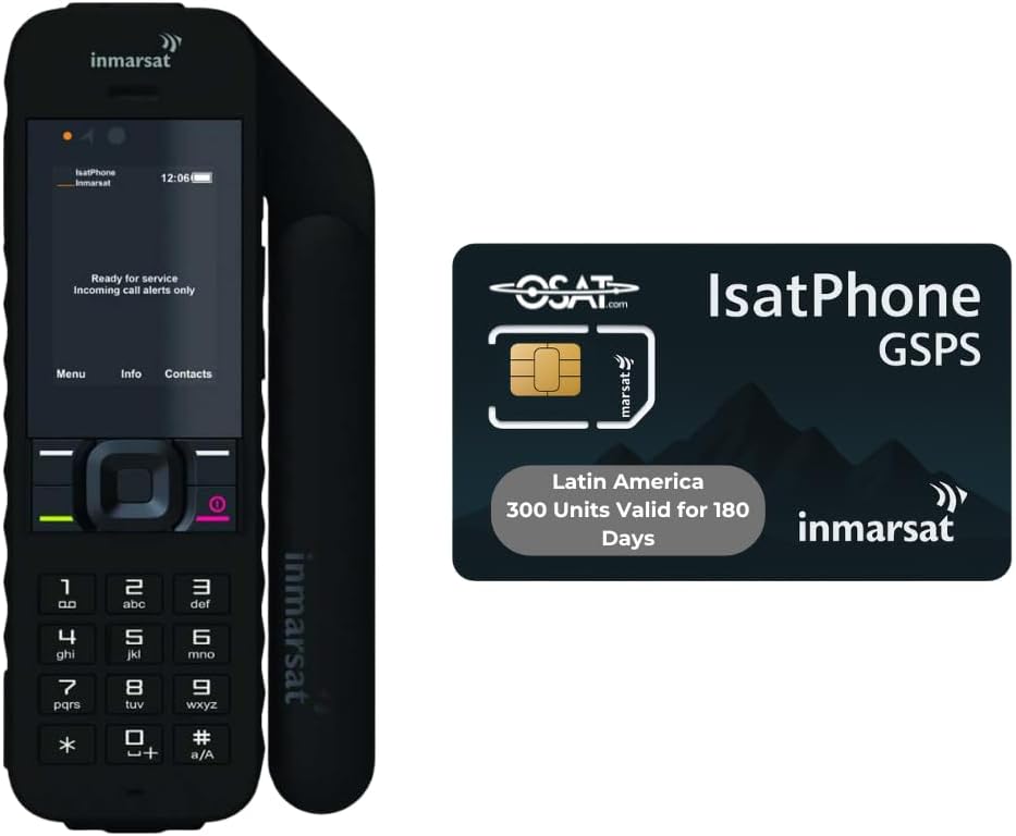 Inmarsat IsatPhone 2 | 300-Unit (200-Min) Latin America Prepaid SIM | 180-Day Validity | Reliable Voice | Long Battery Life | GPS Tracking | Weather-Resistant Design